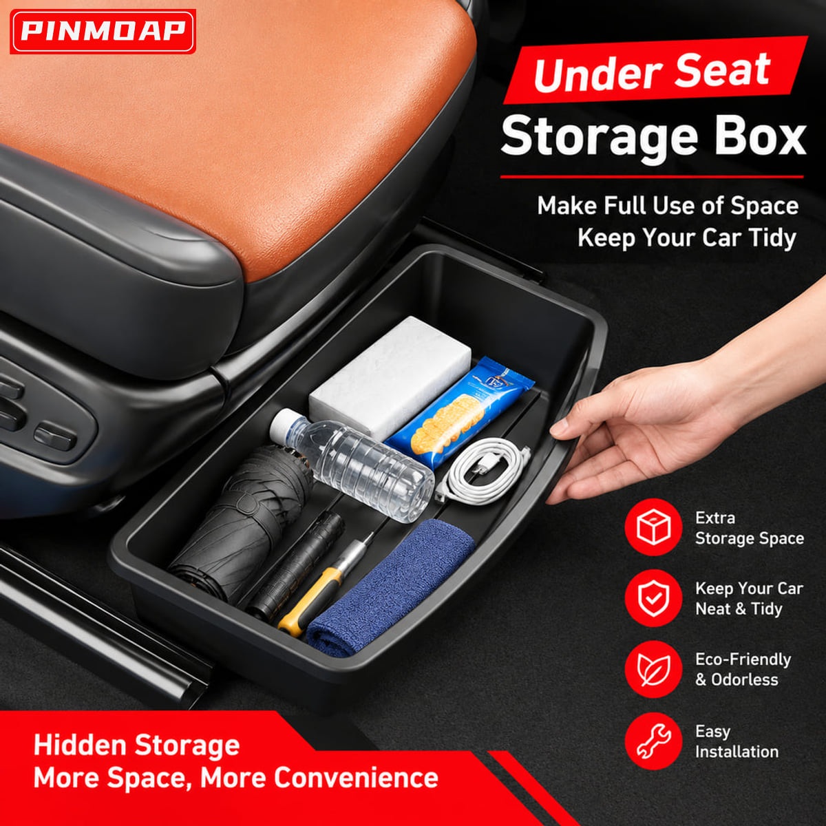 Car Cable Organizer - PINMOAP Under Seat Car Storage Tray