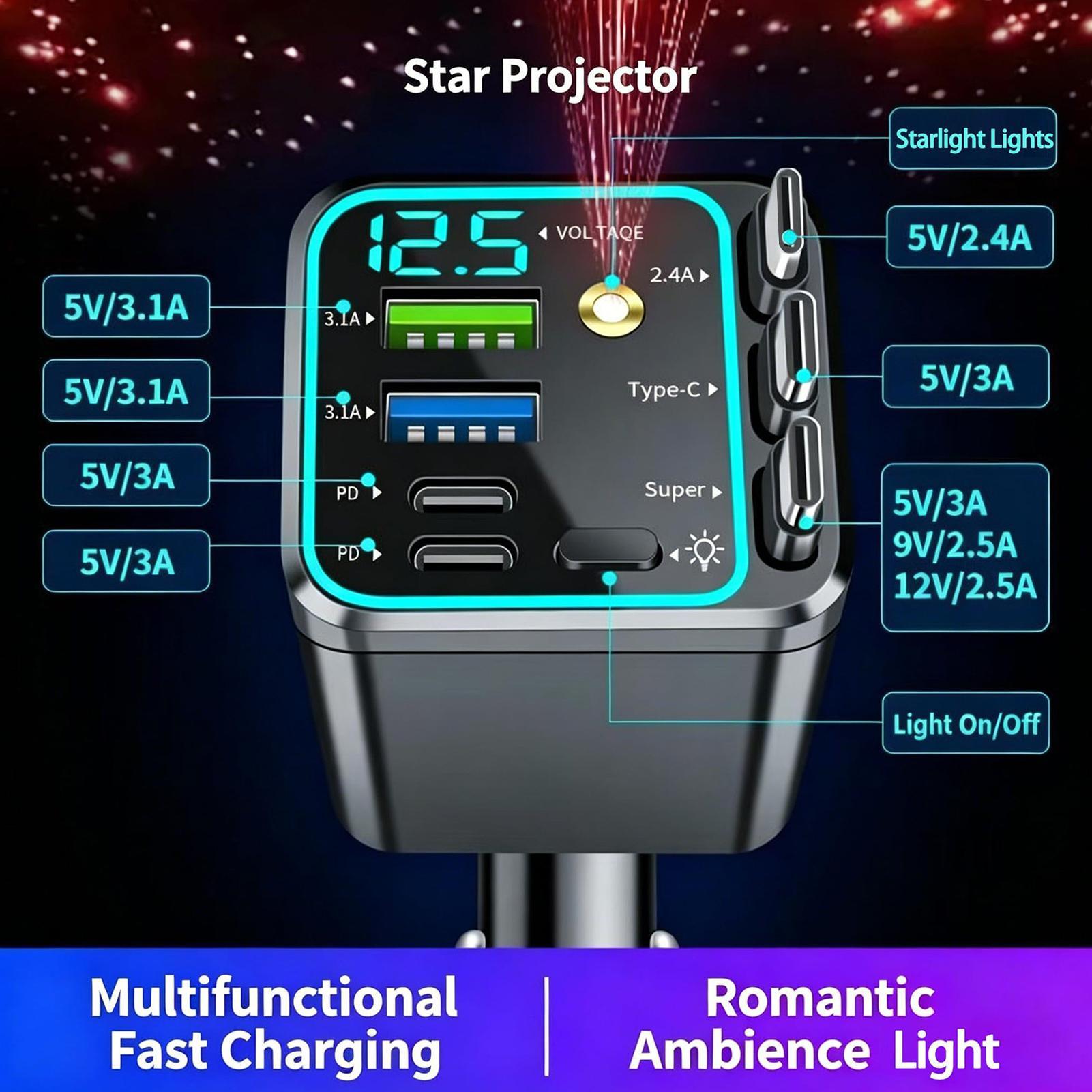 Car Charger - Retractable Charger For Car 102W Fast